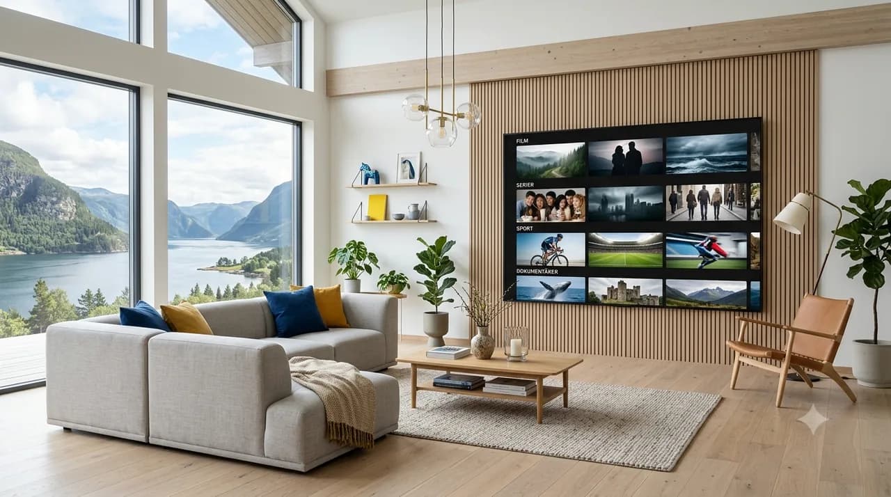 Trygg och säker IPTV i ett rent, minimalistiskt vardagsrum
