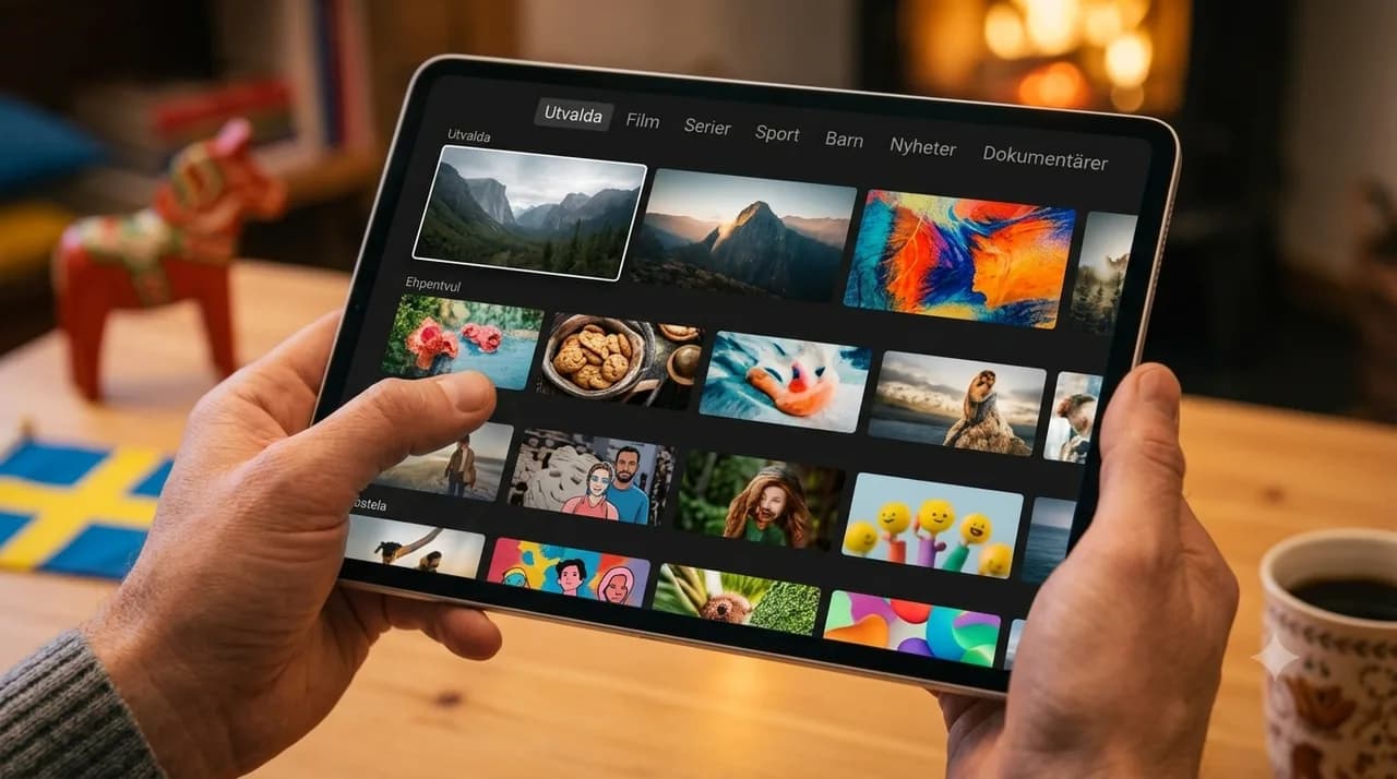 Närbild av IPTV-kanalguide (EPG) på surfplatta